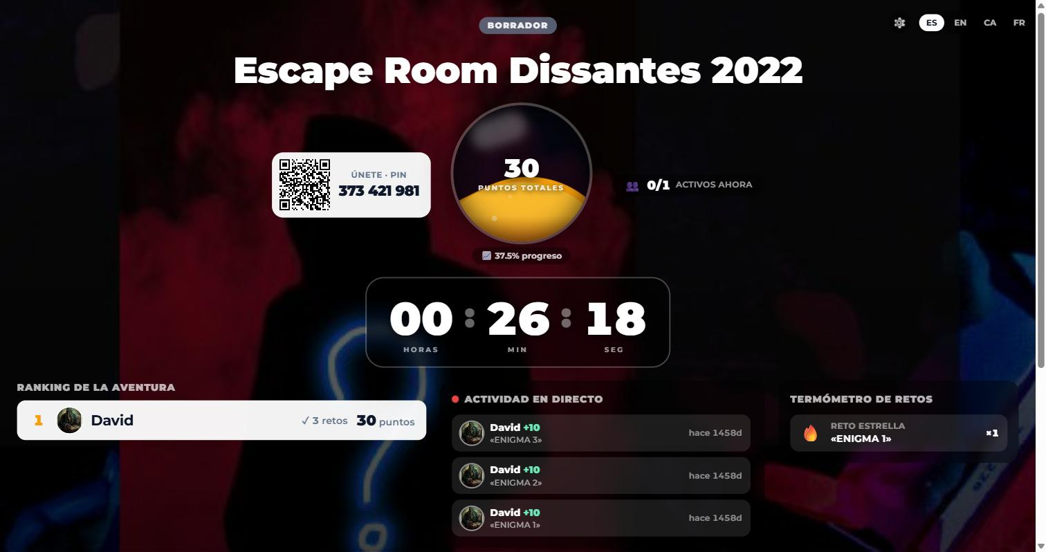 Cabecera del Dashboard Live de una Aventura en Borrador con la etiqueta "BORRADOR"