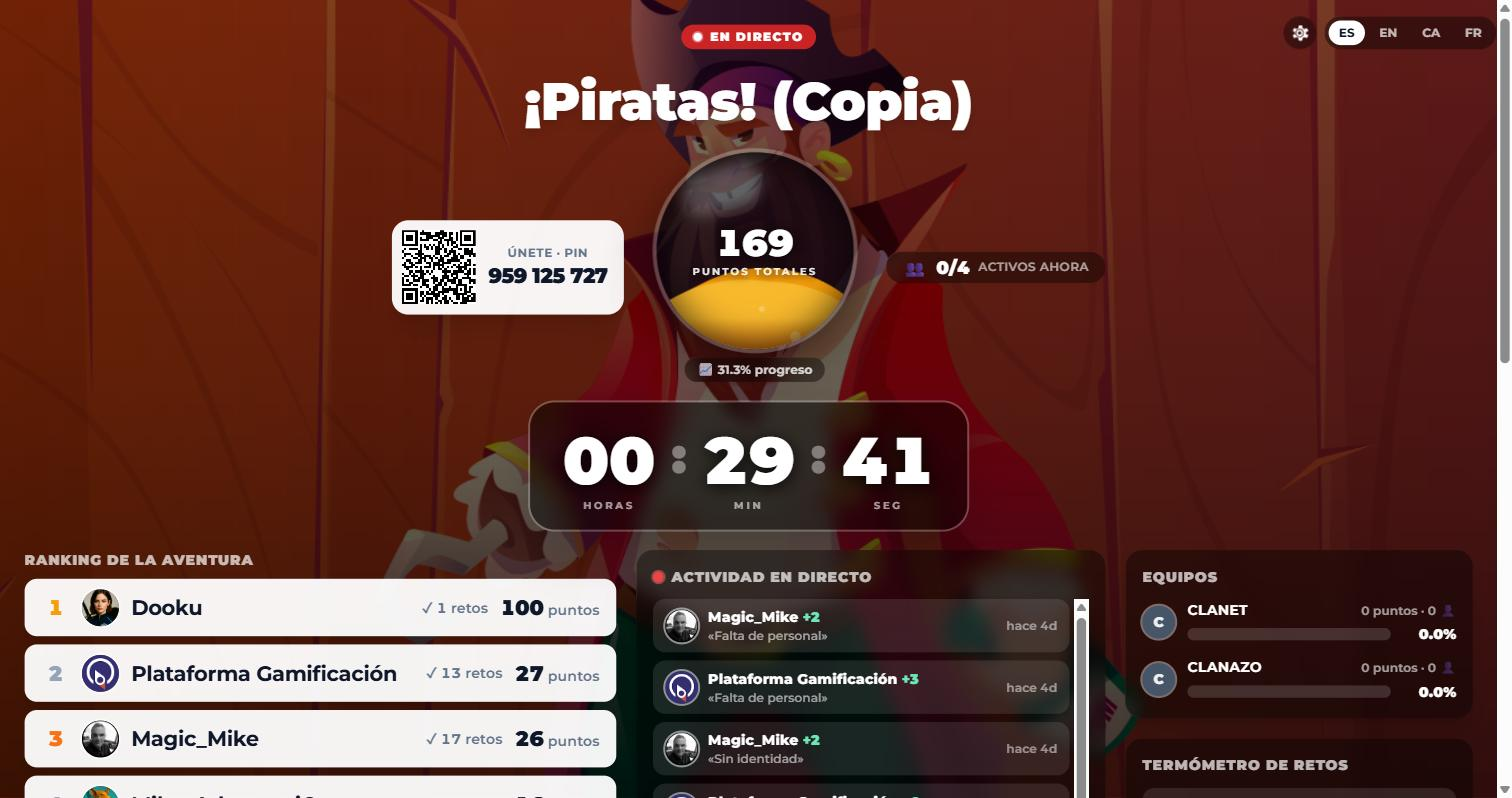 Cuenta atrás del Dashboard Live en grande bajo la cabecera