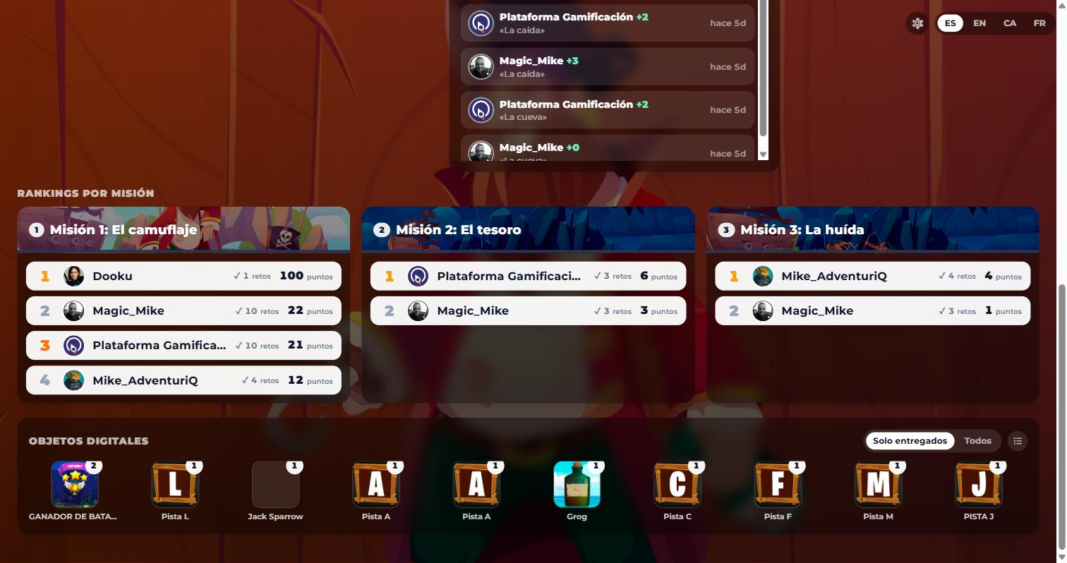 Rankings por Misión y panel de Objetos Digitales en vista de cuadrícula