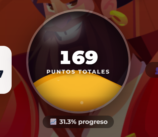 Detalle del orbe de puntos con el líquido dorado animado y los puntos totales