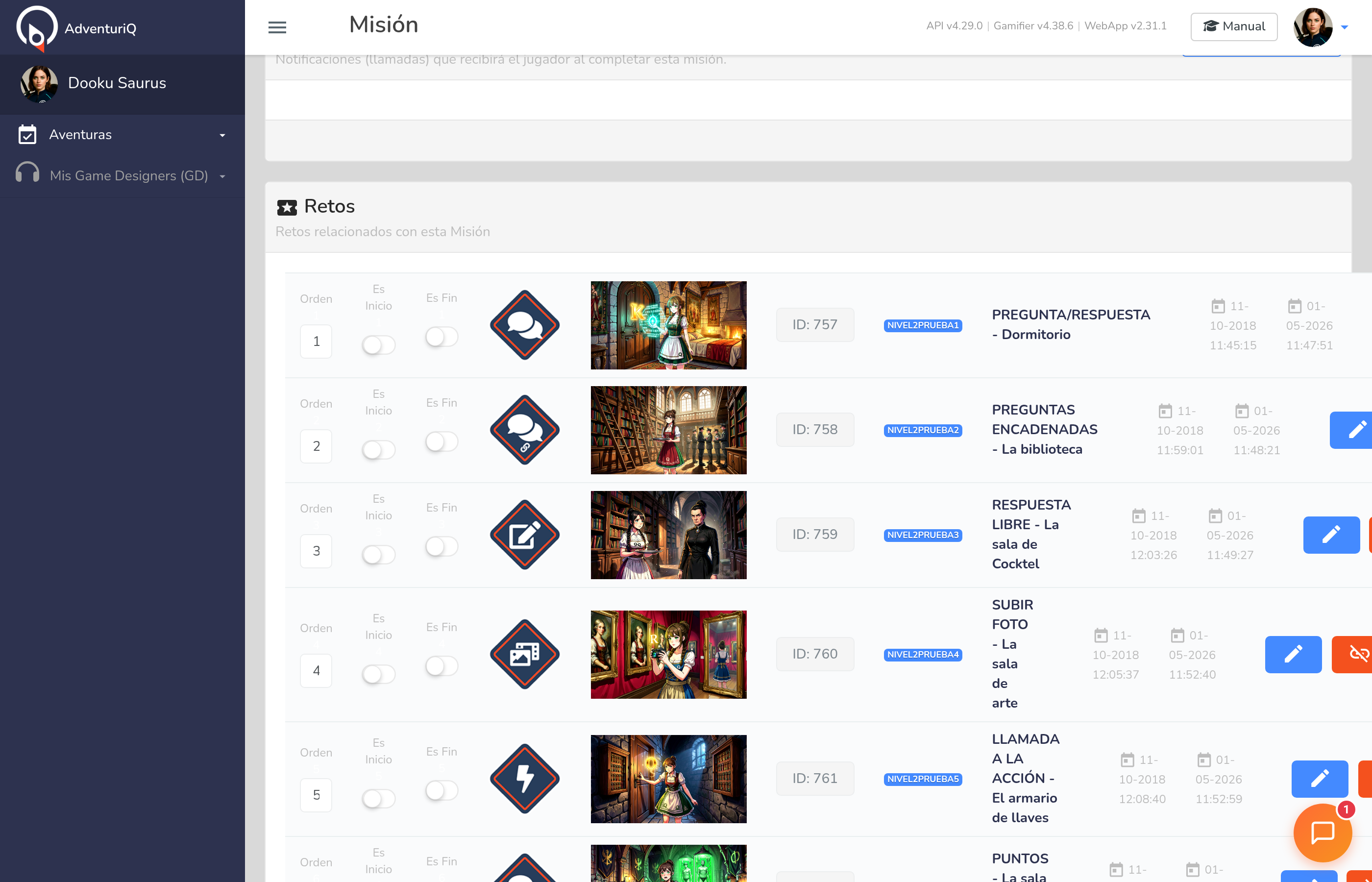Sección Notificaciones de la Misión — subtítulo descriptivo y botón + Nueva Notificación
