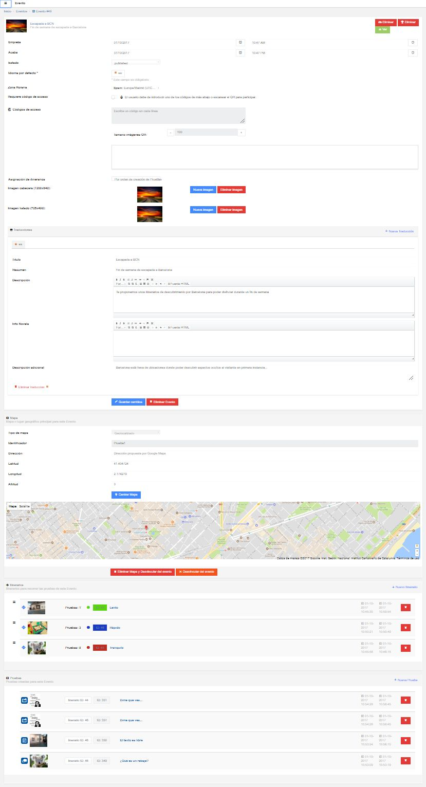 Panel de configuración general de una aventura en el Gamifier