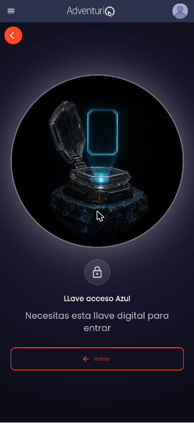 Pantalla de bloqueo en la Webapp — imagen de la llave, candado y el mensaje Necesitas esta llave digital para entrar