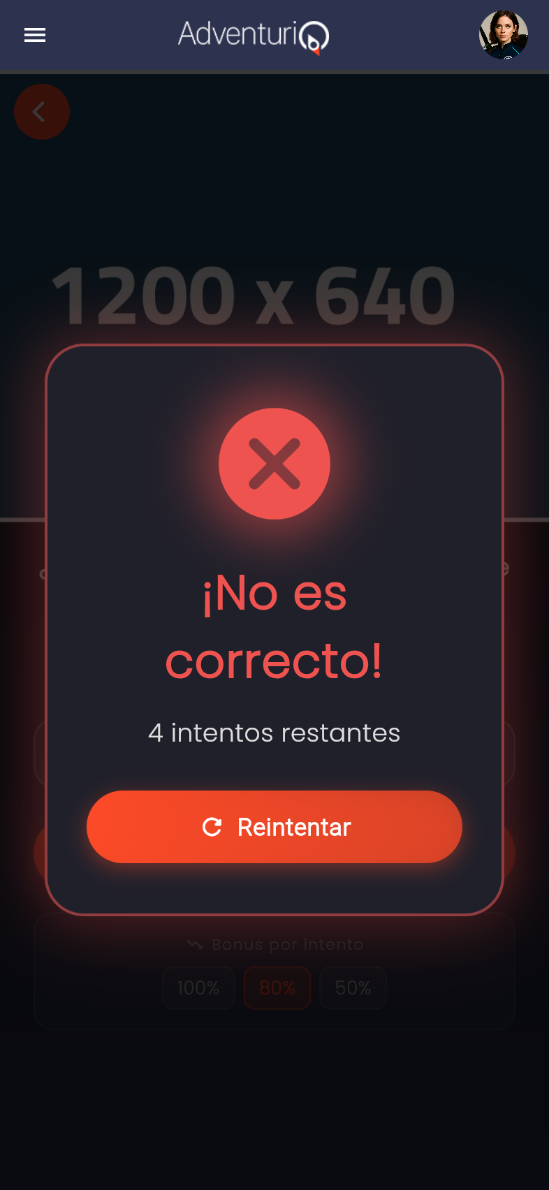 Estado de fallo con reintentos — mensaje rojo a pantalla completa con botón Reintentar y tramo siguiente resaltado
